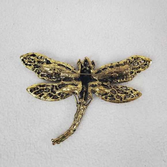 Rhinestone Dragonfly Gold-tone Large 4" Colorful Rhinestone Brooch Pin Pendant - Picture 6 of 8